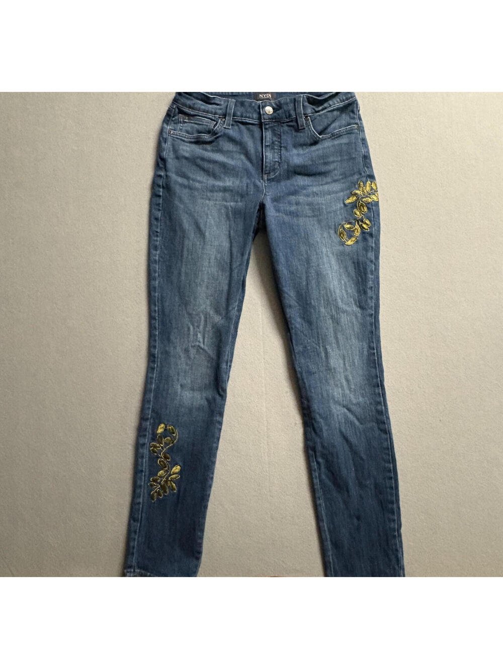 NYDJ Alina Legging Jeans Womens 8 Fits Like 28x29 Embroidered Stretch Denim